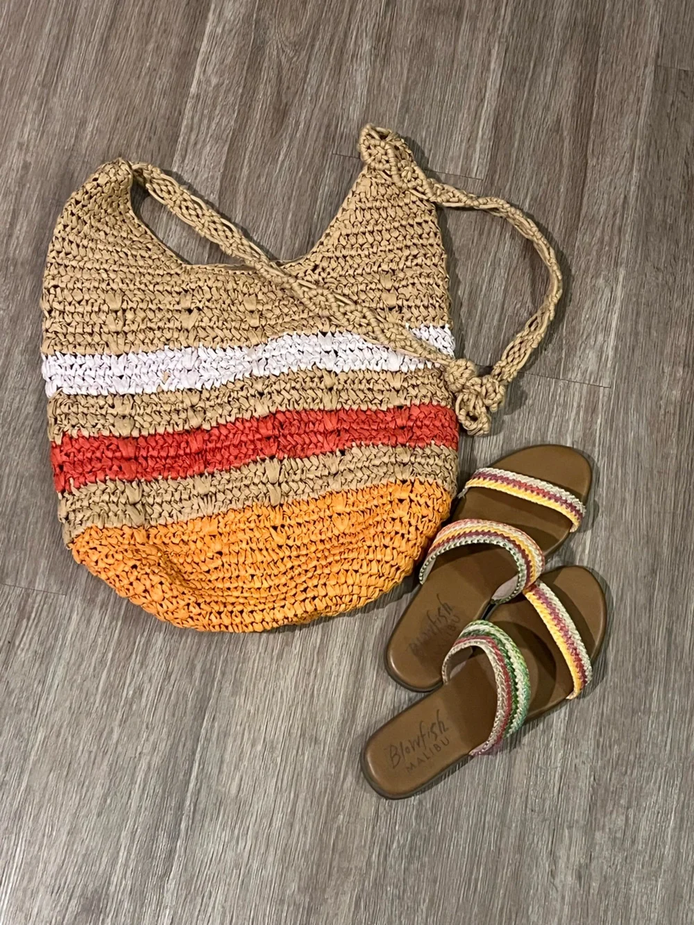 Universal Thread Boho Beach Shoulder Bag - Striped Orange/Tan/White